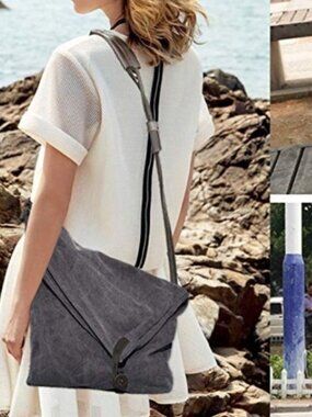 Coofit Grey Tan Canvas Crossbody Bag Messenger Shoulder Bag Unisex